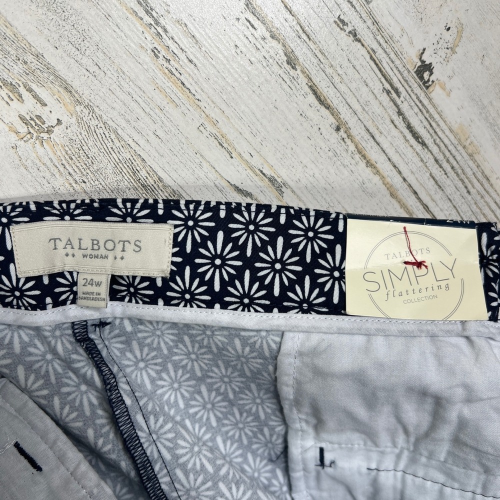 NEW Talbots Skimmer Pants 24W Navy Blue White Floral Daisy Cotton Stretch - Picture 3 of 16